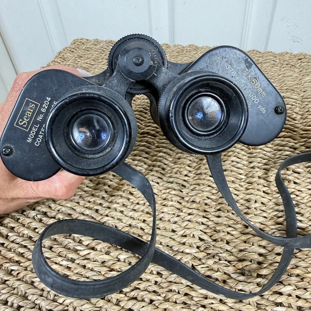 Vintage Sears Binoculars Black 7x50mm Model 6204 Coated Optics Japan